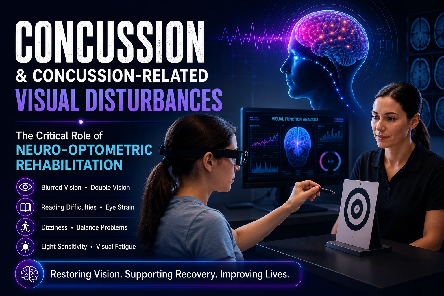 Patient undergoing Neuro-Optometric Rehabilitation for concussion-related visual disturbances